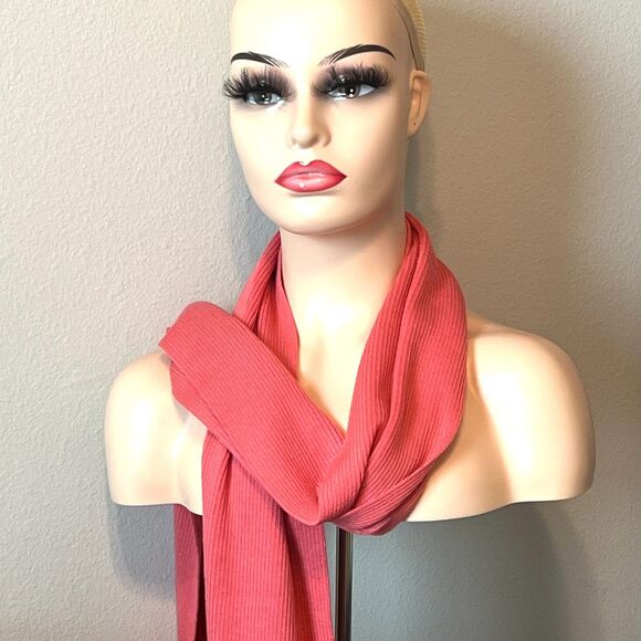 Vintage Harold's Scarf Wool Ribbed Rectangular 60x10" made in Italy Pink Scarave - Picture 2 of 6